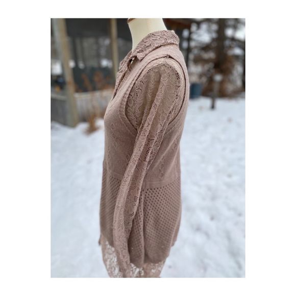 Simply Couture Set Lace Tunic Knit Sweater Vest Taupe Sz S - Picture 5 of 8